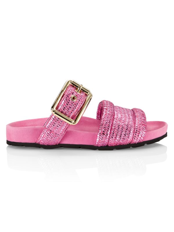 Bettina Vermillon Emili Sindlev x Bettina Vermillon Buenavista Metallic Raffia Double-Strap Slides